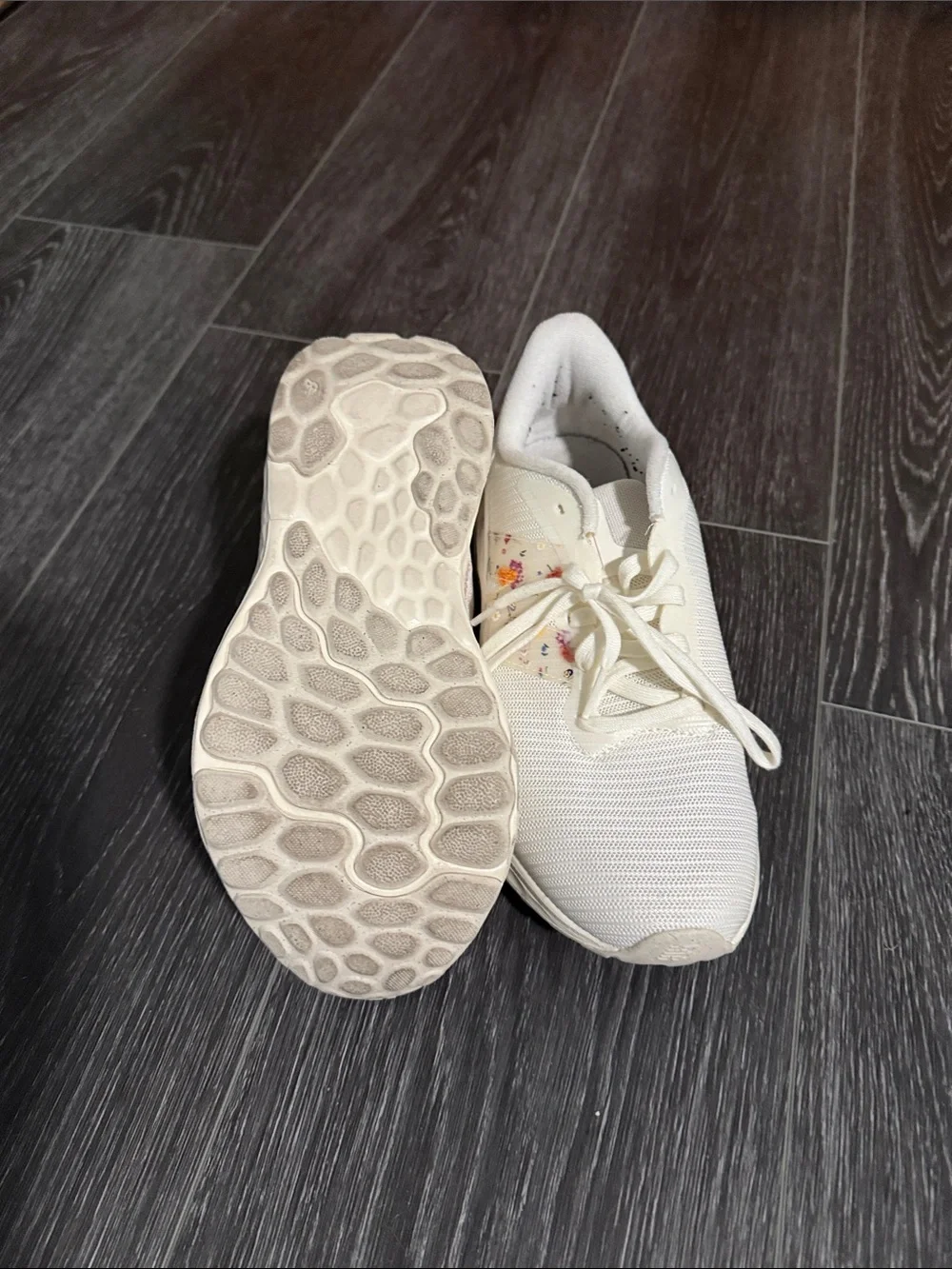 Women's New Balance Cream Athletic Sneakers with Floral Accent